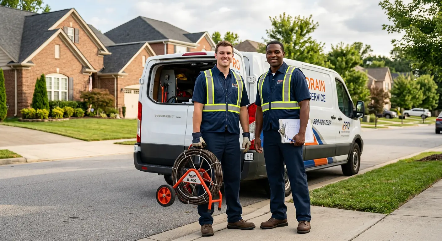 Sewer and drain service team with equipment ready for work in Waterloo