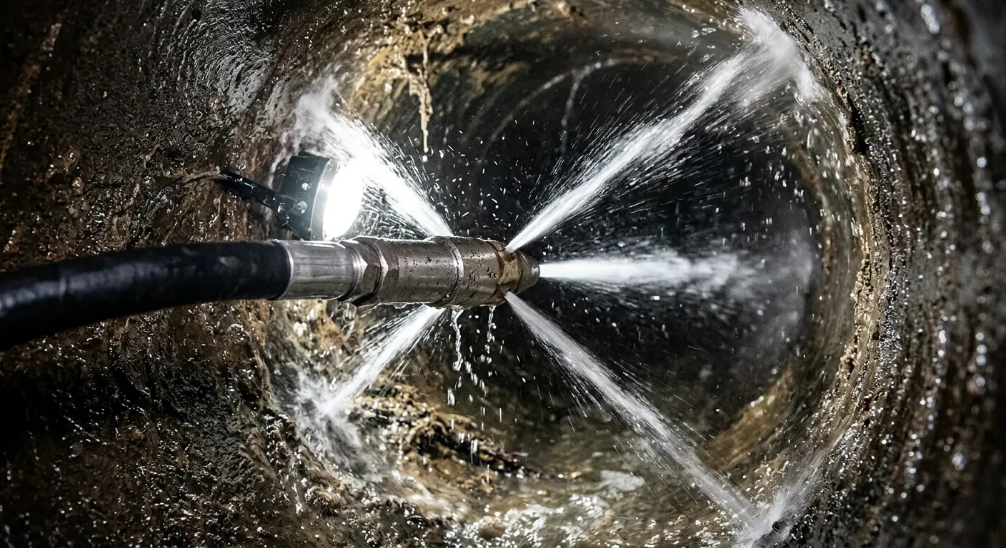 High-pressure hydro jetting nozzle cleaning sewer pipe for Storm Drain Cleaning in Waterloo